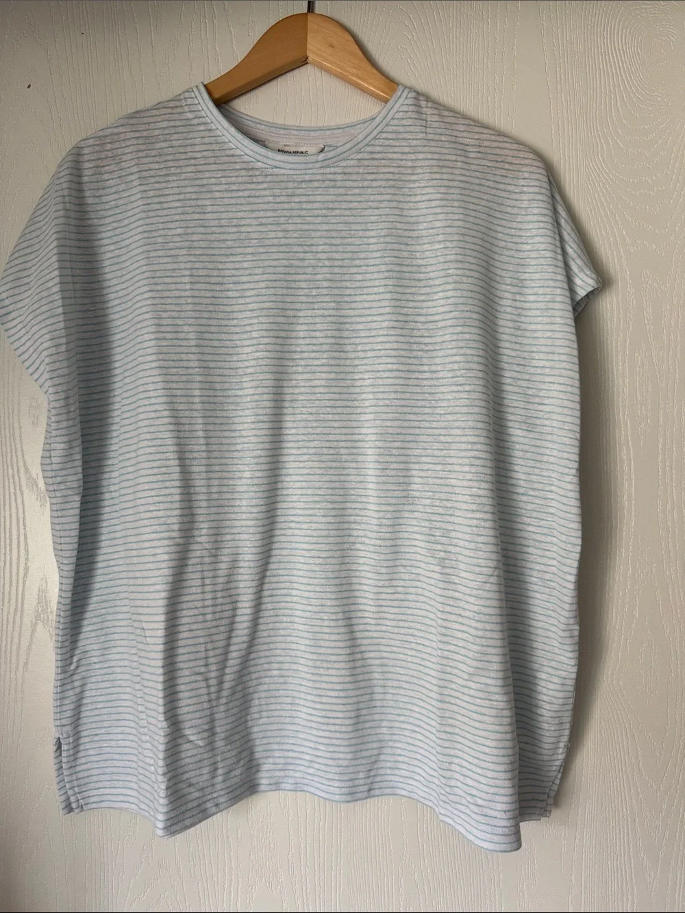Banana Republic White Tee with Light Blue Micro Stripes